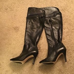 Black Leather Over The Knee Boots - Size 8WW - Brand New